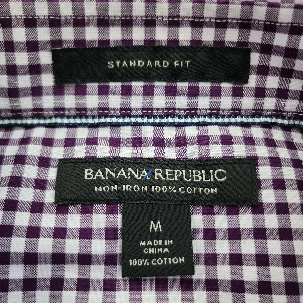 Banana Republic Shirt Men's M Purple Gingham Standard Fit Long Sleeve